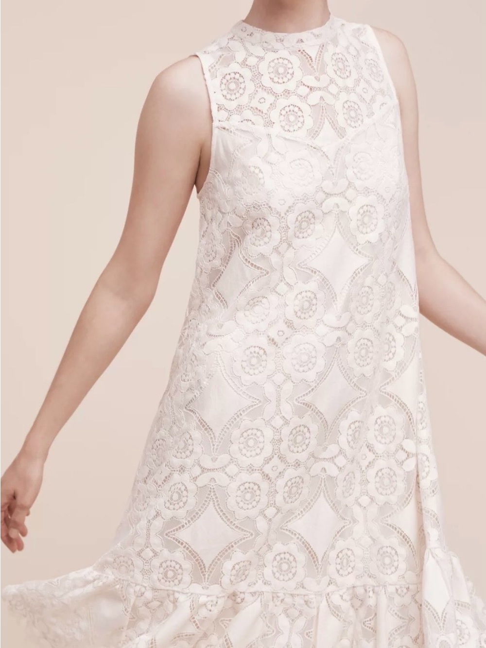 Anthropologie Floreat Manon Ivory Lace Ruffle Mini Dress NWT 2